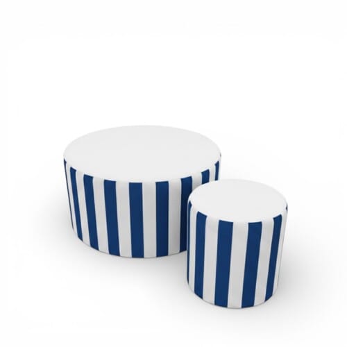 pouf dolcevita righe bianco rotondo blu noleggio allestimenti eventi