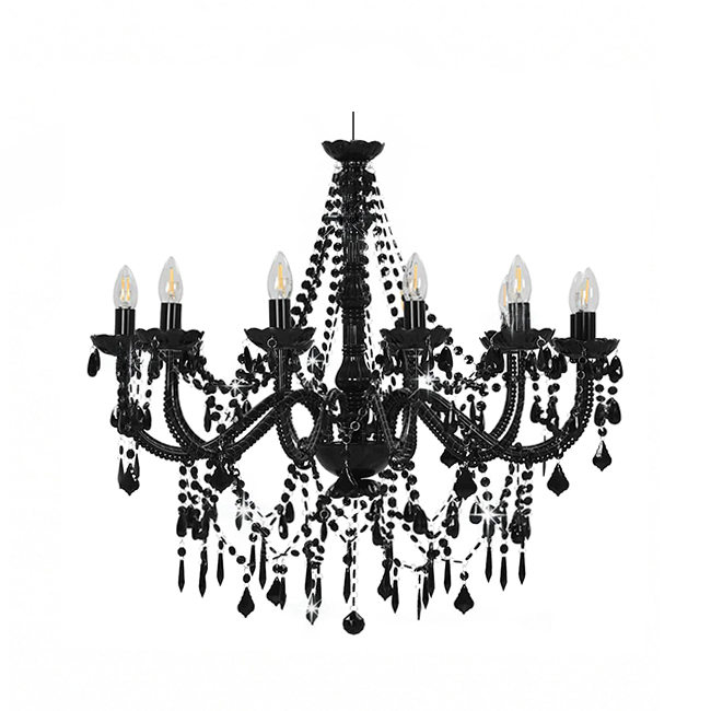 noleggio lampadario cristallo nero black chandelier rental lights event